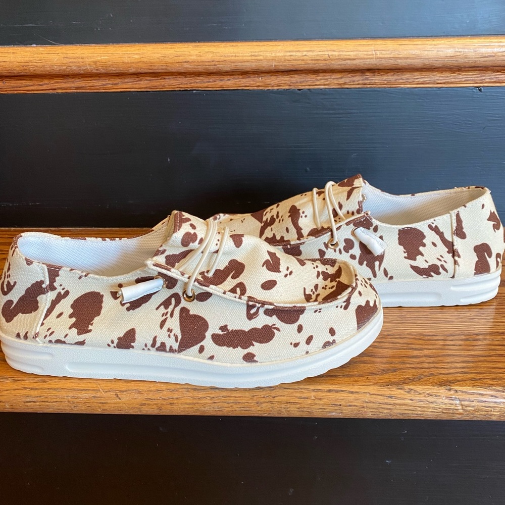 Girlie Girl cow print sneakers new